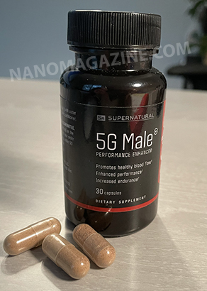 bottle of 5G Male with capsules on my desk